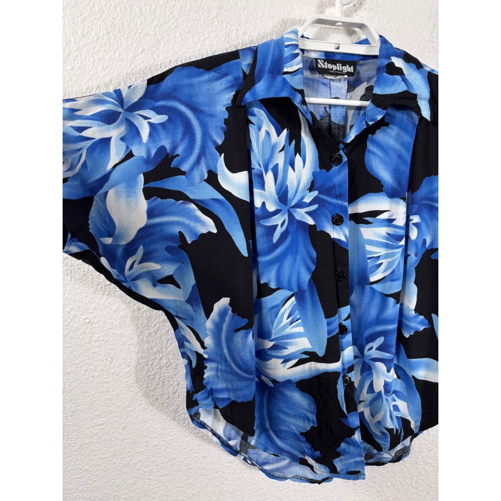 Stoplight California Button Up Shirt Large Blue Vintage Floral Hawaiian 80s - Picture 6 of 12